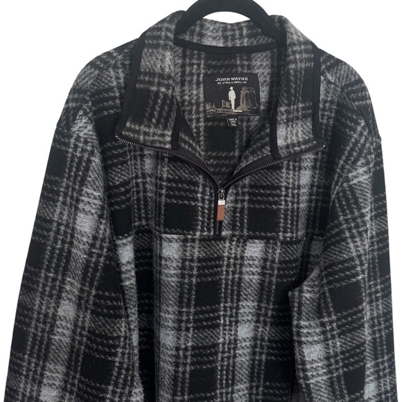 John Wayne Stock & Supply Black and White Plaid Fleece Jacket Men's Size XXL - Picture 3 of 11